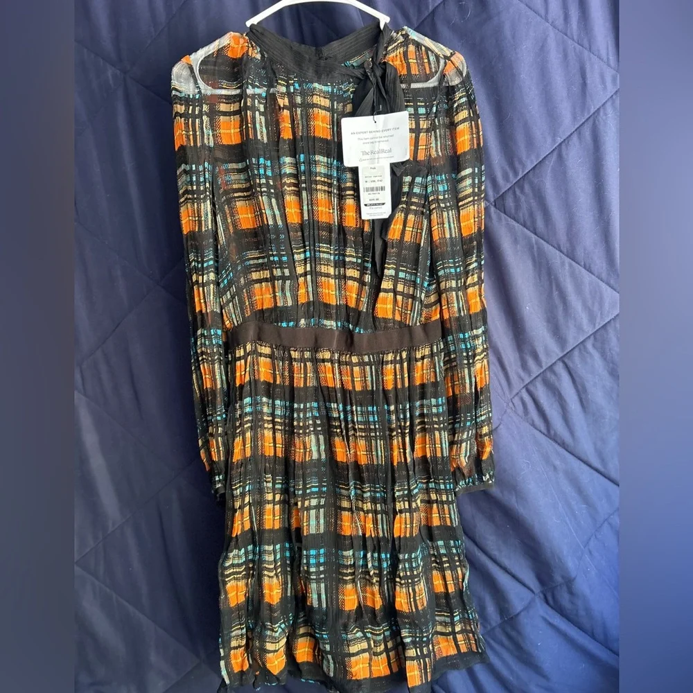 Prada Black Dress with Orange and Blue Plaid - Picture 1 of 7